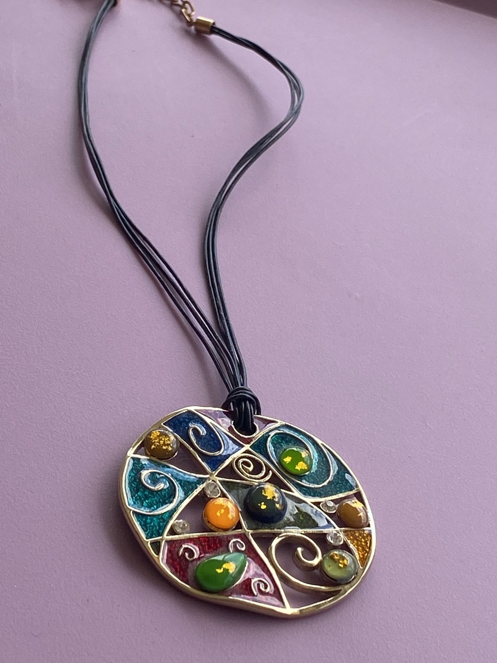 Colorful Enamel Mosaic Pendant Necklace - Multicolor